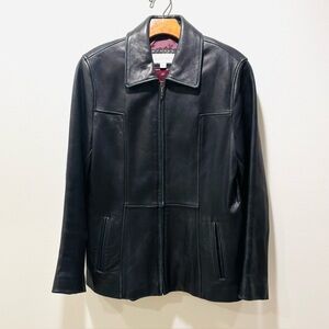 Vintage Liz Claiborne Leather Jacket Sz Medium Black Dark Academia Grunge Goth
